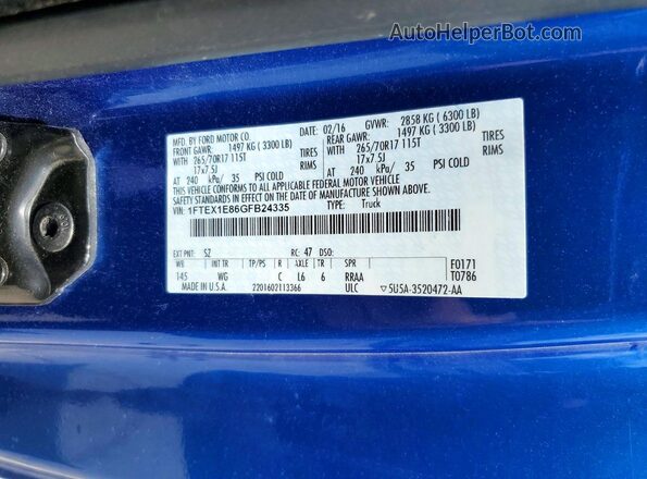 1FTEX1E86GFB24335 2016 FORD F150 Синий Вид подкапотного пространства