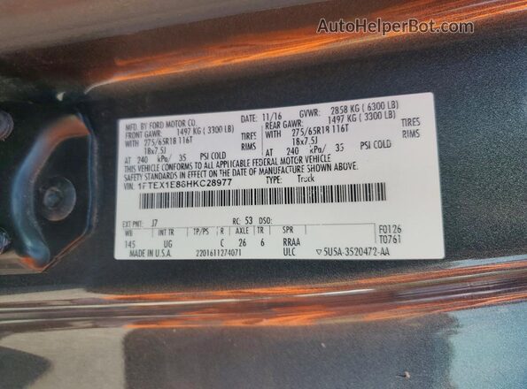 1FTEX1E86HKC28977 2017 FORD F150 Серый Вид подкапотного пространства