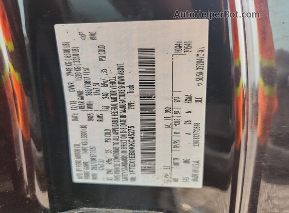 1FTEX1EB0KKC45275 2019 FORD F150 Maroon Вид наклейки з VIN-кодом