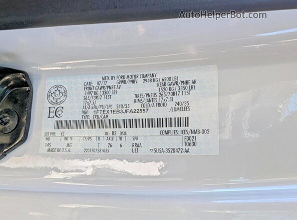 1FTEX1EB3JFA22557 2018 FORD F150 White Engine compartment view