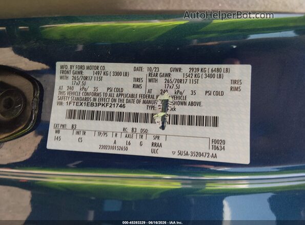 1FTEX1EB3PKF21746 2023 FORD F150 Blue Вид підкапотного простору
