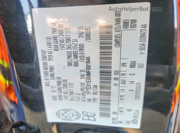 1FTEX1EB9MFB81846 2021 FORD F150 Black Engine compartment view