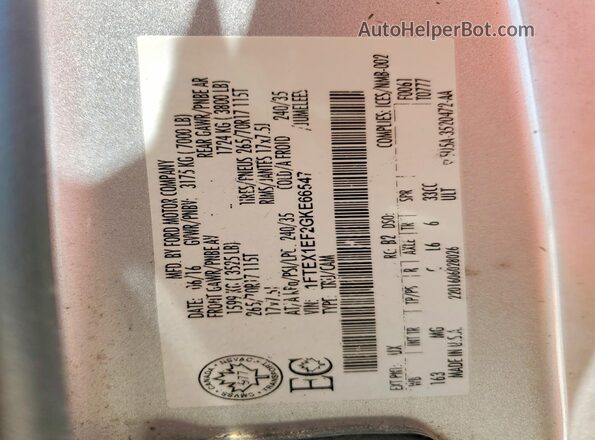 1FTEX1EF2GKE66547 2016 FORD F150 Silver VIN կոդի պիտակի տեսք