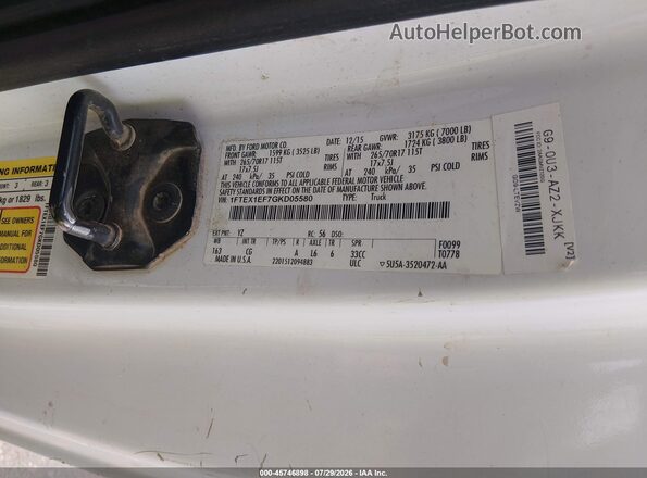 1FTEX1EF7GKD05580 2016 FORD F150 White Widok komory silnika