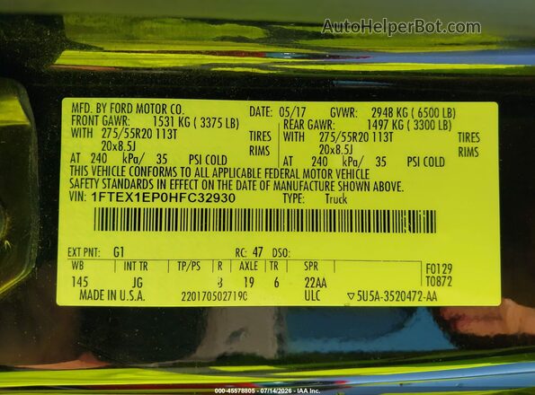1FTEX1EP0HFC32930 2017 FORD F150 Black Vista del compartimento del motor