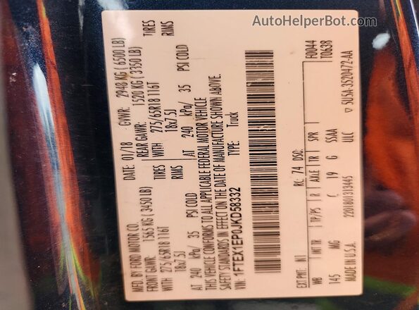 1FTEX1EP0JKD58332 2018 FORD F150 Blue Շարժիչի բաժամունքի տեսք