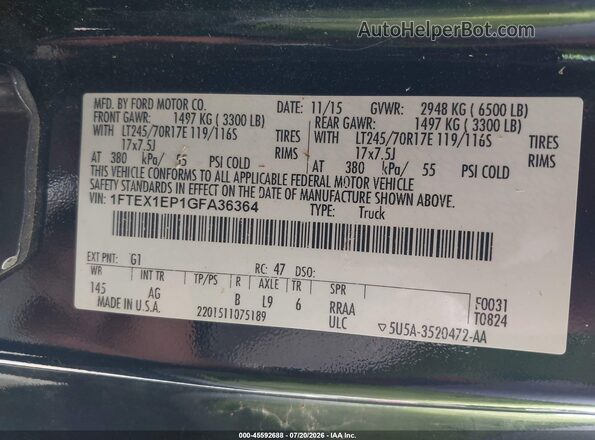 1FTEX1EP1GFA36364 2016 FORD F150 Black Widok komory silnika