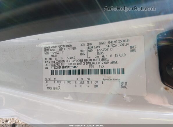 1FTEX1EP2HKD25987 2017 FORD F150 White ძრავის განყოფილების ხედი