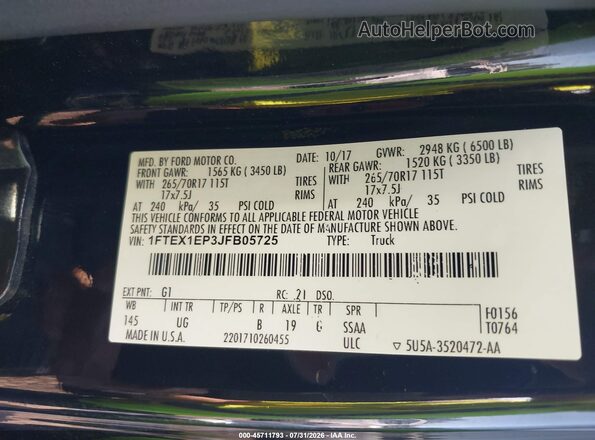 1FTEX1EP3JFB05725 2018 FORD F150 Black Vista del compartimento del motor