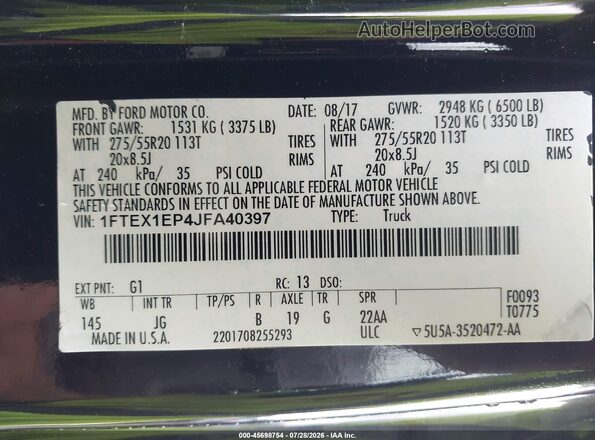 1FTEX1EP4JFA40397 2018 FORD F150 Black Widok komory silnika