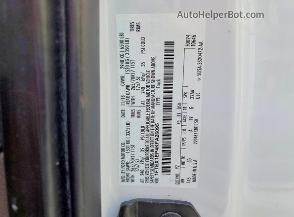 1FTEX1EP4KFA26095 2019 FORD F150 White ძრავის განყოფილების ხედი