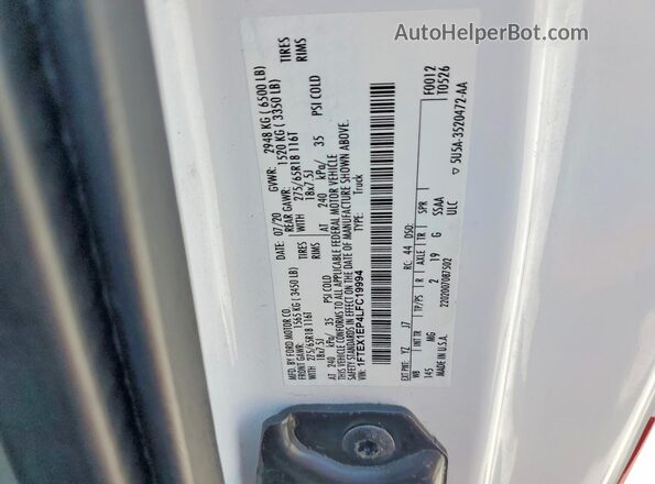 1FTEX1EP4LFC19994 2020 FORD F150 White Widok komory silnika