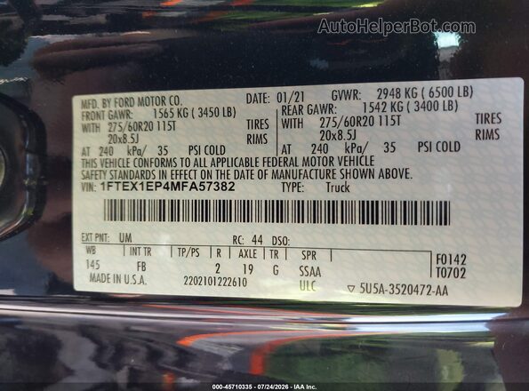 1FTEX1EP4MFA57382 2021 FORD F150 Black Engine compartment view