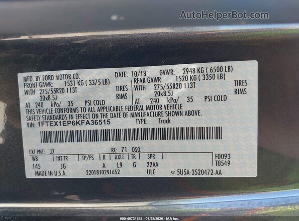 1FTEX1EP6KFA36515 2019 FORD F150 Gray Widok komory silnika