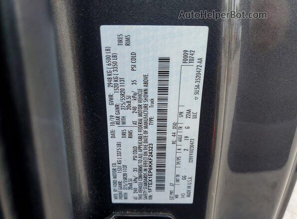 1FTEX1EP6KKF24323 2019 FORD F150 Gray Vista del compartimento del motor