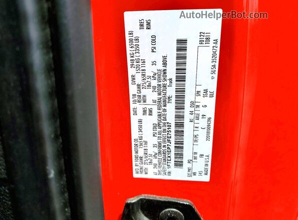 1FTEX1EP7JFE75107 2018 FORD F150 Red Вид підкапотного простору