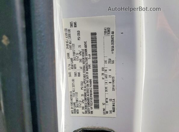 1FTEX1EP8HKC10486 2017 FORD F150 White Вид підкапотного простору