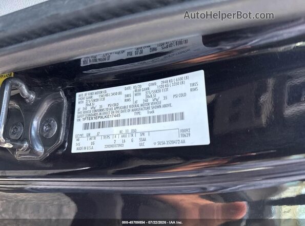 1FTEX1EP9LKE17445 2020 FORD F150 Black Vista del compartimento del motor