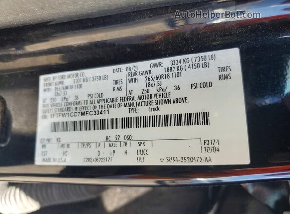 1FTFW1CD7MFC30411 2021 FORD F150 Black Вид підкапотного простору
