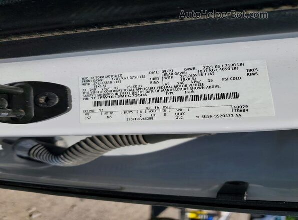 1FTFW1E13MFC73503 2021 FORD F150 White Engine compartment view
