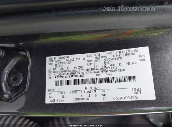 1FTFW1E14JFD86467 2018 FORD F150 Серый Вид подкапотного пространства