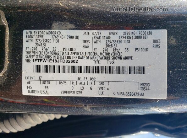 1FTFW1E18JFD82602 2018 FORD F150 Gray Vista del compartimento del motor