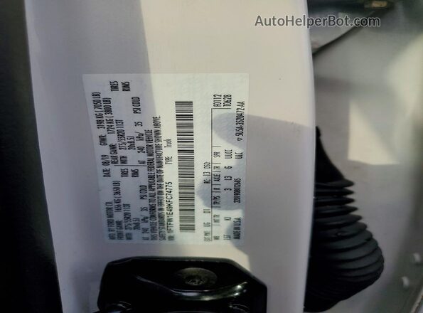 1FTFW1E49KFC74775 2019 FORD F150 White VIN sticker view