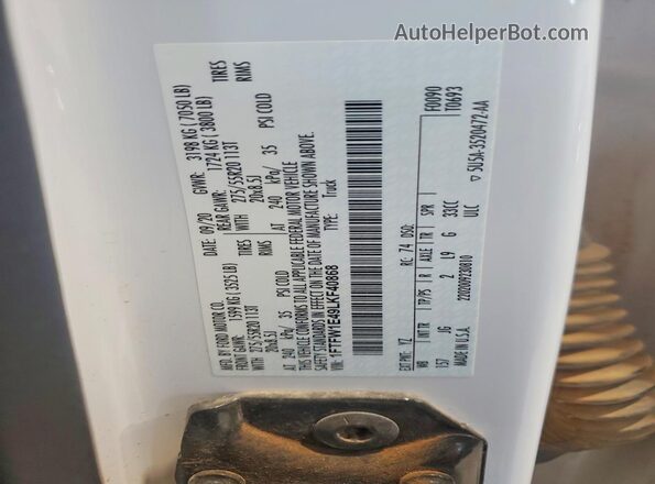1FTFW1E49LKF40868 2020 FORD F150 White ძრავის განყოფილების ხედი