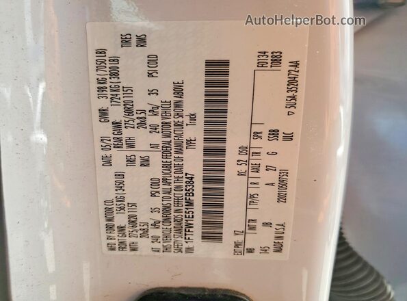 1FTFW1E51MFB53847 2021 FORD F150 White Շարժիչի բաժամունքի տեսք