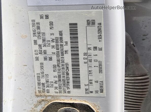 1FTFW1E51MFC04151 2021 FORD F150 White Շարժիչի բաժամունքի տեսք