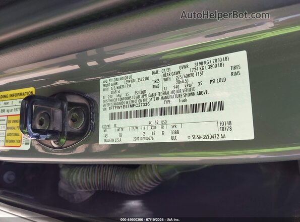 1FTFW1E57MFC27336 2021 FORD F150 Gray ძრავის განყოფილების ხედი