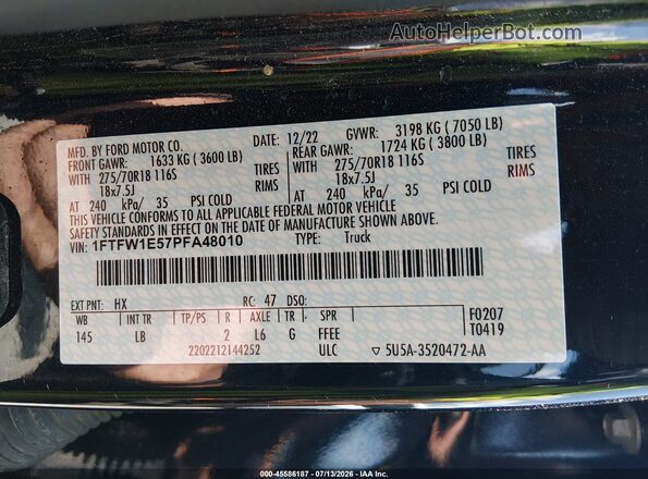 1FTFW1E57PFA48010 2023 FORD F150 Dark Blue Engine compartment view