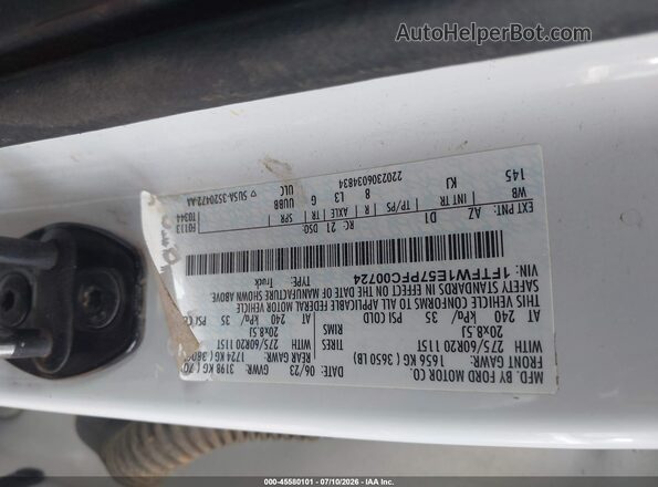 1FTFW1E57PFC00724 2023 FORD F150 White Vista del compartimento del motor