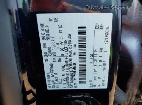 1FTFW1E59MFA65533 2021 FORD F150 Blue Շարժիչի բաժամունքի տեսք