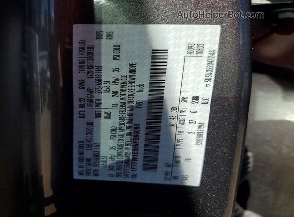 1FTFW1E59NFB96088 2022 FORD F150 Gray VIN sticker view