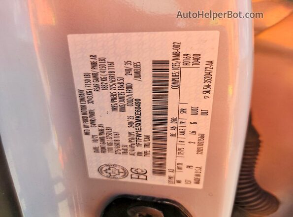 1FTFW1E5XMKE60490 2021 FORD F150 White VIN կոդի պիտակի տեսք