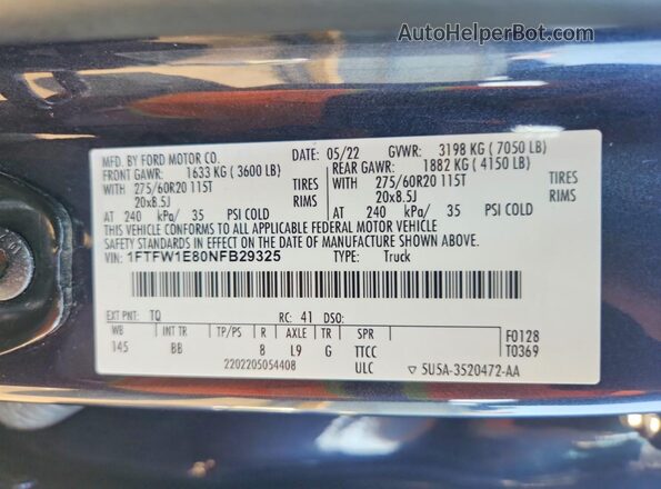 1FTFW1E80NFB29325 2022 FORD F150 Gray Widok komory silnika