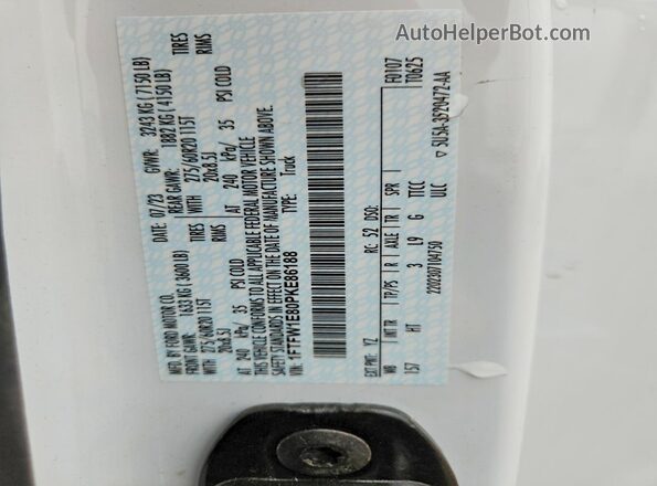 1FTFW1E80PKE86188 2023 FORD F150 White Widok naklejki z numerem VIN