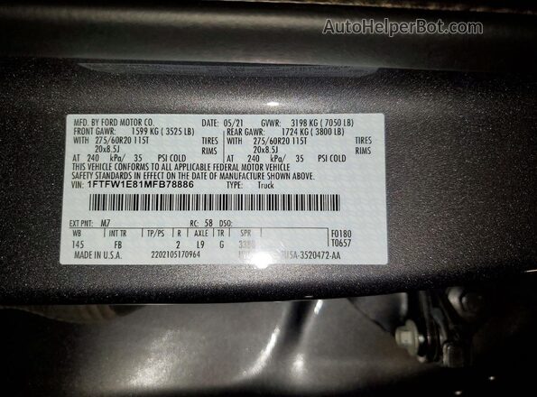 1FTFW1E81MFB78886 2021 FORD F150 Gray Engine compartment view