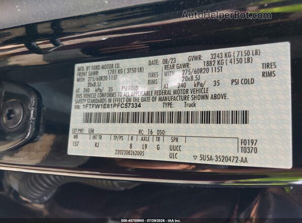 1FTFW1E81PFC57334 2023 FORD F150 Black Вид підкапотного простору