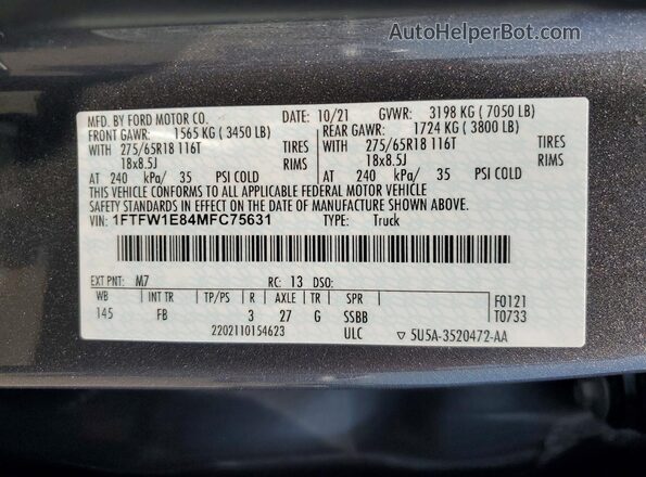 1FTFW1E84MFC75631 2021 FORD F150 Charcoal Widok komory silnika