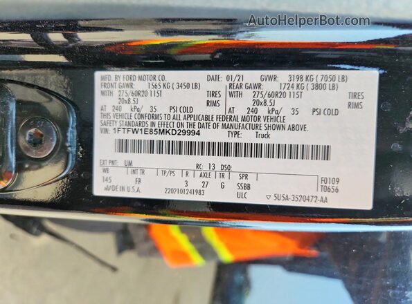 1FTFW1E85MKD29994 2021 FORD F150 Black Vista del compartimento del motor