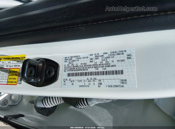 1FTFW1E85NFB18918 2022 FORD F150 White Engine compartment view