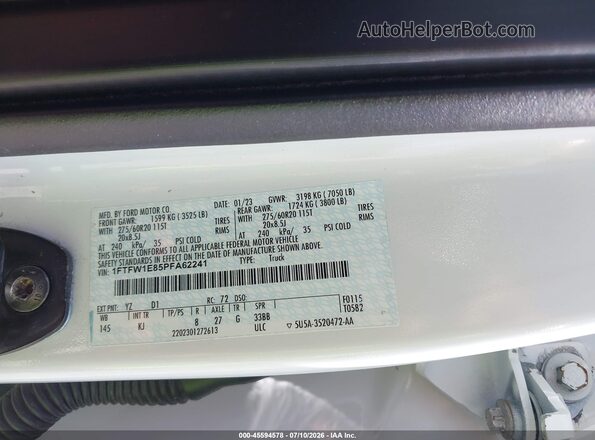 1FTFW1E85PFA62241 2023 FORD F150 White Engine compartment view