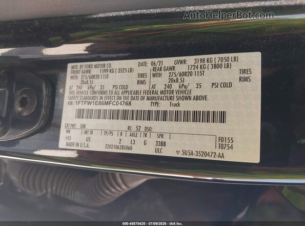 1FTFW1E86MFC04768 2021 FORD F150 Black Widok komory silnika