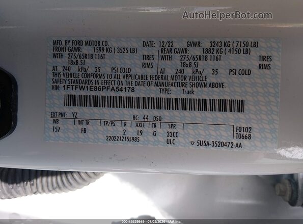 1FTFW1E86PFA54178 2023 FORD F150 White Engine compartment view