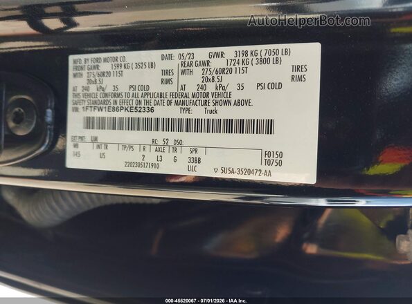 1FTFW1E86PKE52336 2023 FORD F150 Black Widok komory silnika