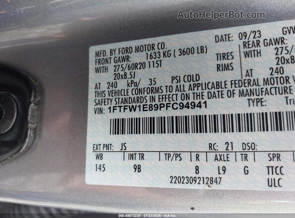 1FTFW1E89PFC94941 2023 FORD F150 Silver ძრავის განყოფილების ხედი