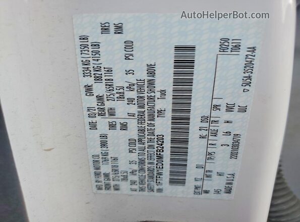 1FTFW1ED0MFB24203 2021 FORD F150 White Вид підкапотного простору