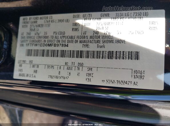 1FTFW1ED0MFB97894 2021 FORD F150 Black Vista del compartimento del motor